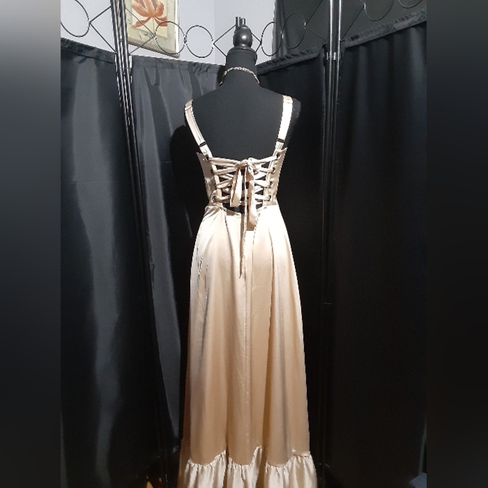 MUMU Clarissa Corset Elegant Beige Cream Sleeveless Dress Size Small Wedding - Picture 6 of 10